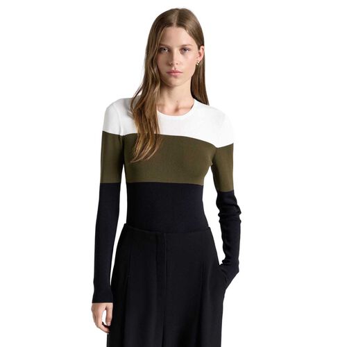 Cue Khaki Colour Block Long Sleeve Knit